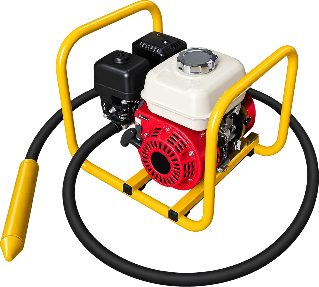 Vibradora de concreto a gasolina con motor, manguera flexible y aguja